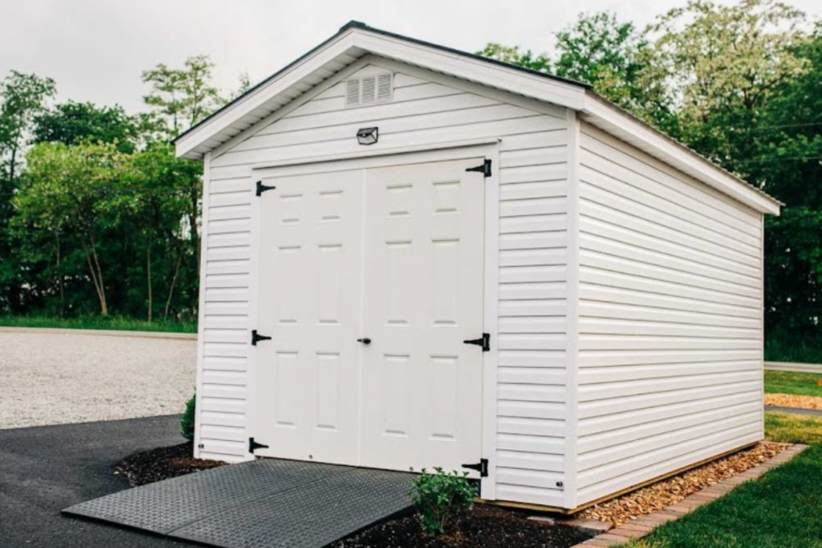 TruPoint storage building in a backyard setting